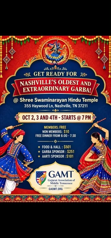 Nashville's Oldest and Extraordinary Garba (Night 3 of 3: Sun, Oct 4)